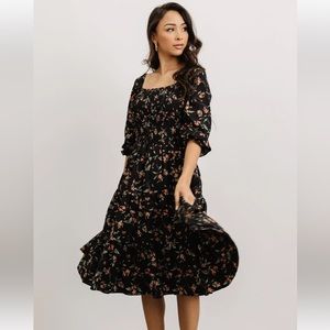 Baltic Born Marta Smocked Midi Dress Black Floral